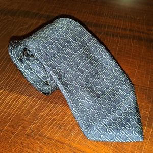 VTG HERMES Silk Tie Dark Blue w/ White Link Print